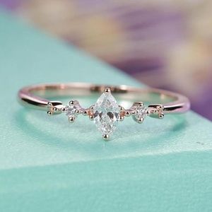 Marquise Cut Three Stone Cluster, Dainty Ring
